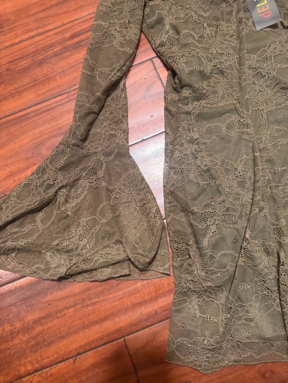 dELiA*s Olive Green Lace Long-Sleeve Sweetheart Mini Dress - Picture 9 of 11